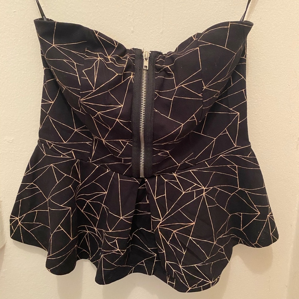 Forever 21 Black and Cream peplum strapless top